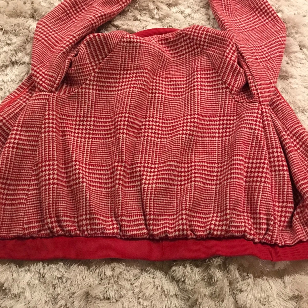 Red Plaid Full Zip Up Coat/Jacket Red/White - Picture 6 of 7